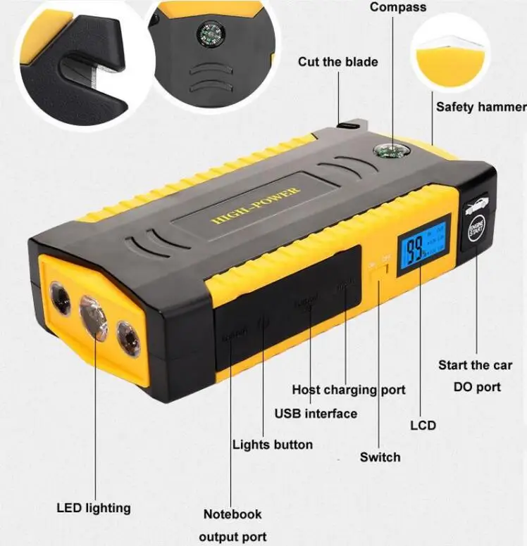 

Emergency Starting Device 12V 600A Portable Car Power Bank Jump Starter Car Charger For Car Battery Booster Buster Auto Starter