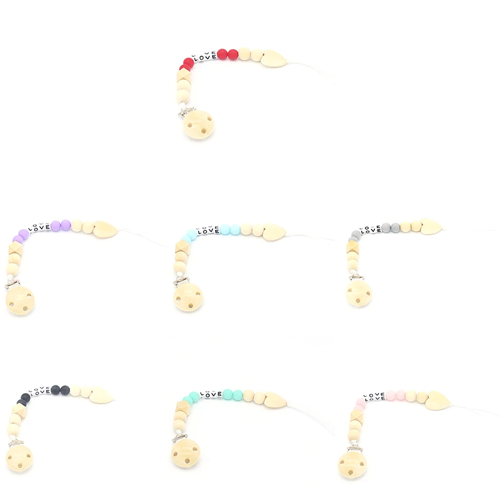 Handmade Wooden Pacifier Chains Maternal Infant Pacifier Safe Teething LOVE Letter Soother Clips Baby Teether Holder Chain