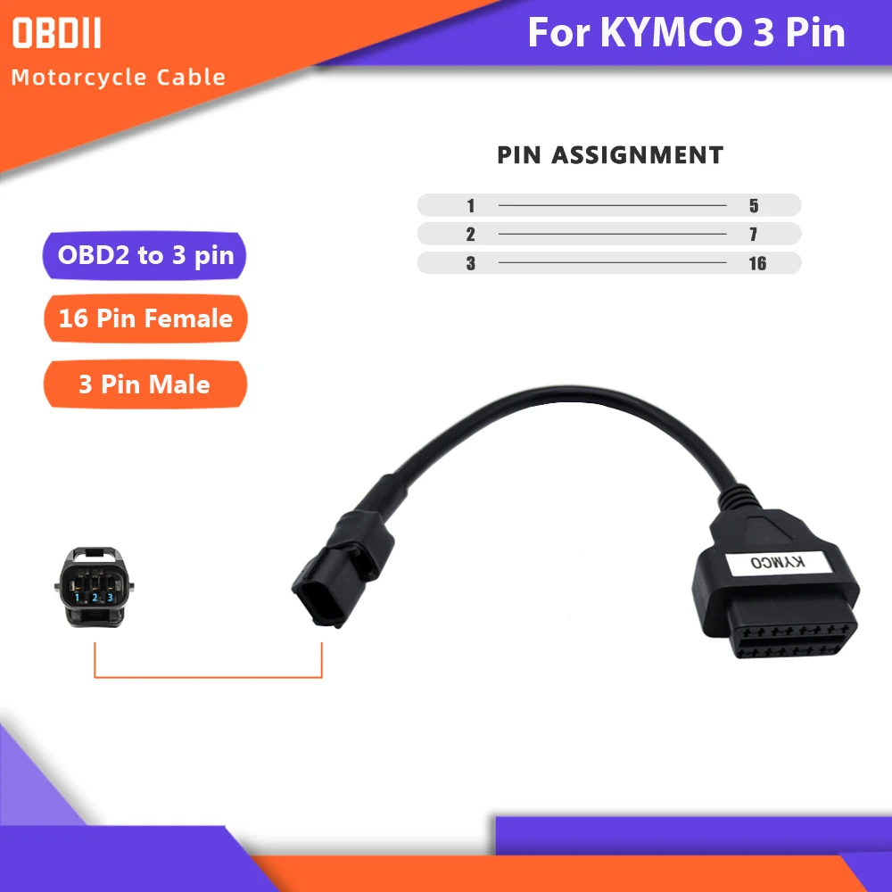 Диагностический кабель OBD OBD2 для мотоцикла KYMCO 3pin |