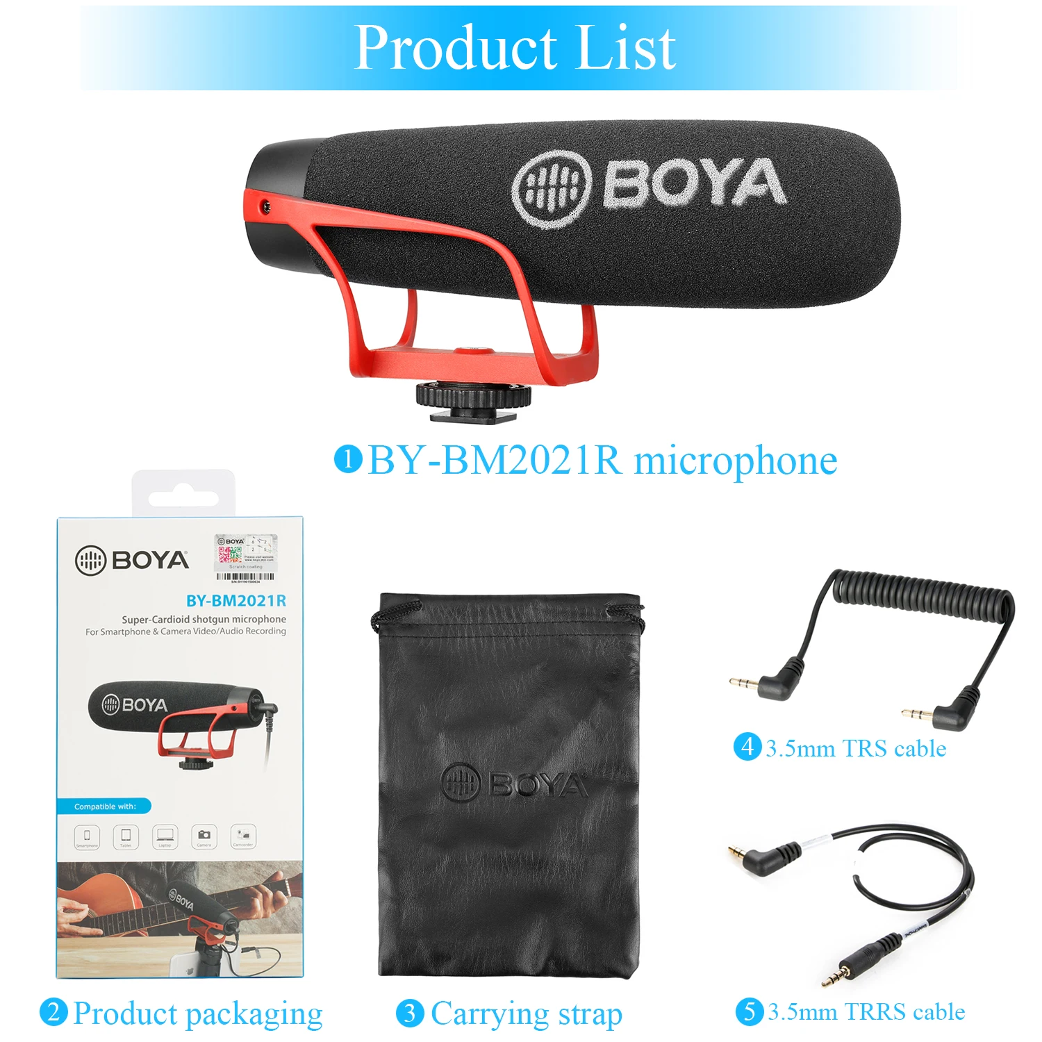 BOYA BY-BM2021 R Professional Shotgun Condenser Microphone for PC Mobile Phone Andrioid DSLR Camera Camcorder Blogger Youtube