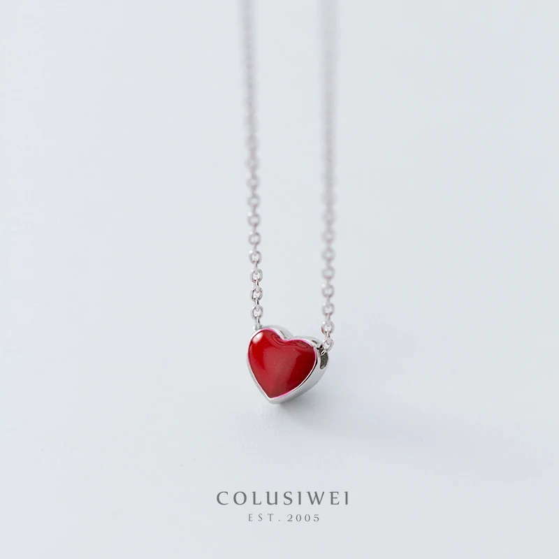 Colusiwei, серебряное, простое, милое, эмалированное, сердце, короткое ожерелье для женщин, натуральная 925 пробы, серебро, корейский стиль, модное ювелирное изделие