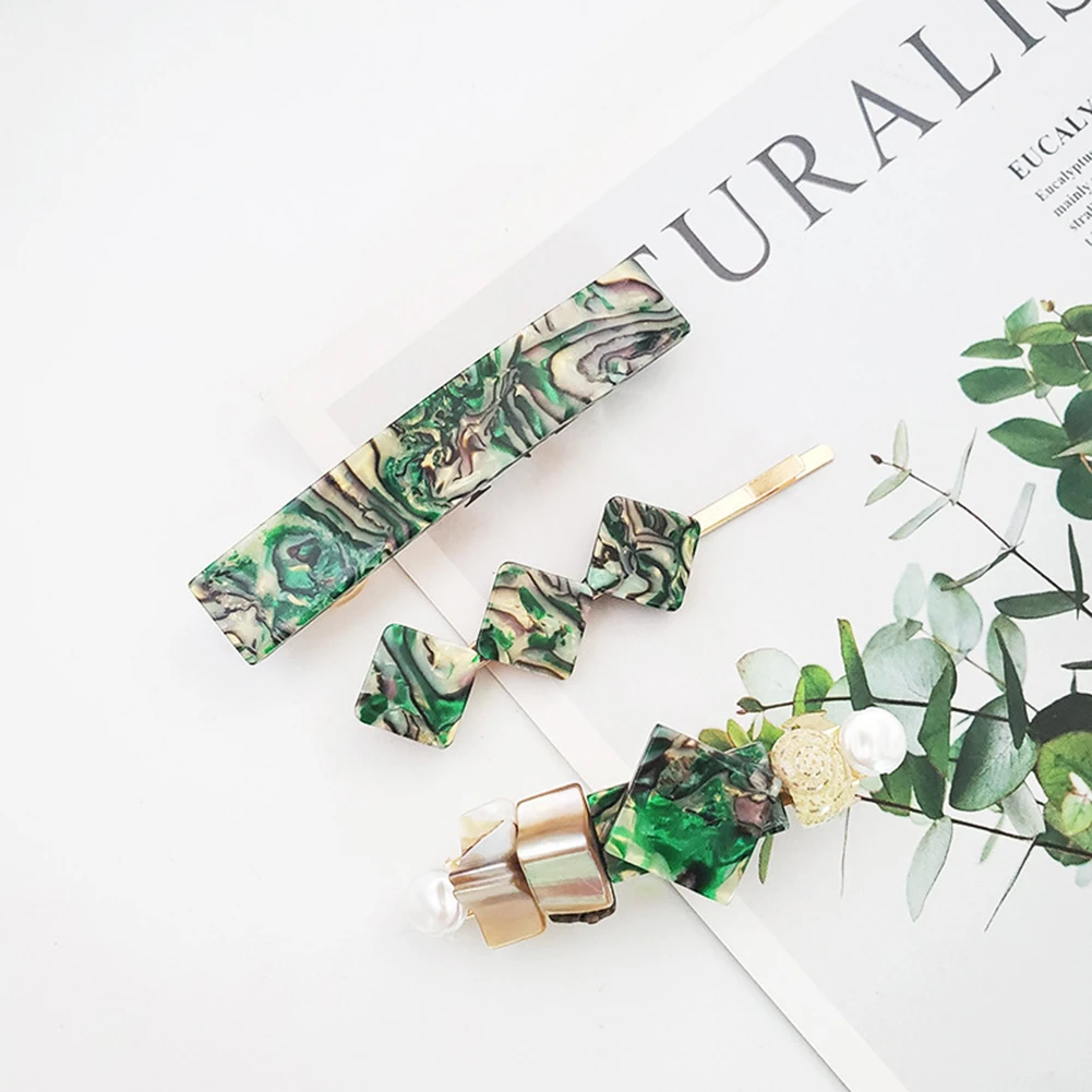 

Shell Green Geometric Pearls Hairpins Acrylic Hair Clip Barrette Bobby Pin Hair Accessories For Women Beach Hair Grip Hairpin