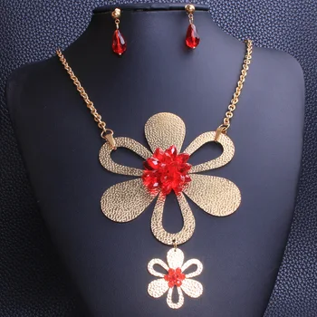 

60M Long Chains Sweater Big Flower Pendant Necklace & Stud Earrings Fashion Stainless Steel Jewelry Sets For Women SEUZBACA