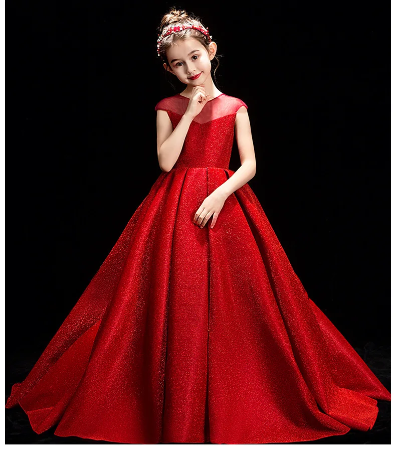 CHILDREN'S Dress Princess Dress Tailing Catwalks Model Red High-End Girls Evening Dress Piano Costume Puffy Yarn