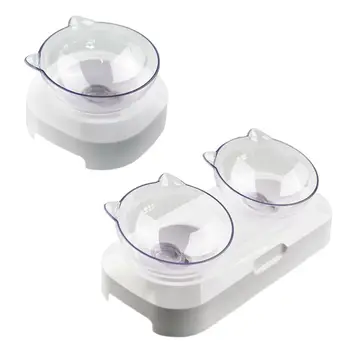

Anti-slip Single Double Cat Dog Bowl 15° Tilted Food Water Feeder Raised Holder Anti Vomiting Pet Supplies