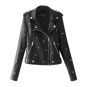 

Jackets Rivet Leather Jackets Overcoat Windbreaker Coat Lapel Zipper Long Sleeve Casual Womens Solid Color Turn-down Collar Slim