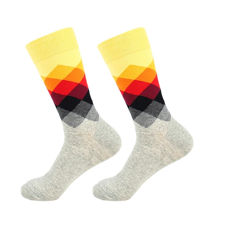 

Men Casual Socks Diamond Printed Cotton Blend Dress Hosiery Footwear Accessories High Quality Male Sports Socks