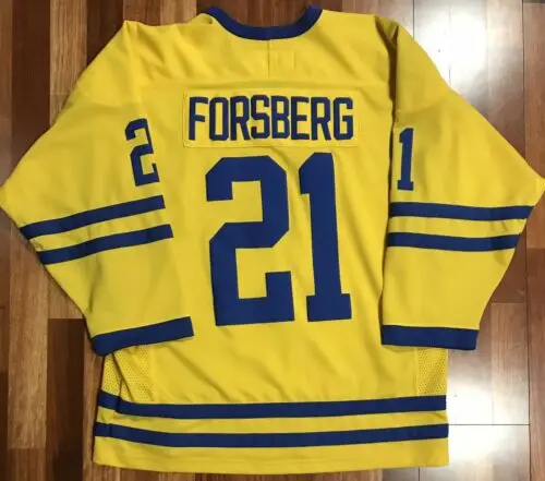 21 PETER FORSBERG Team Sweden Retro throwback хоккейная трикотажная вышивка сшитая под заказ любое количество и имя