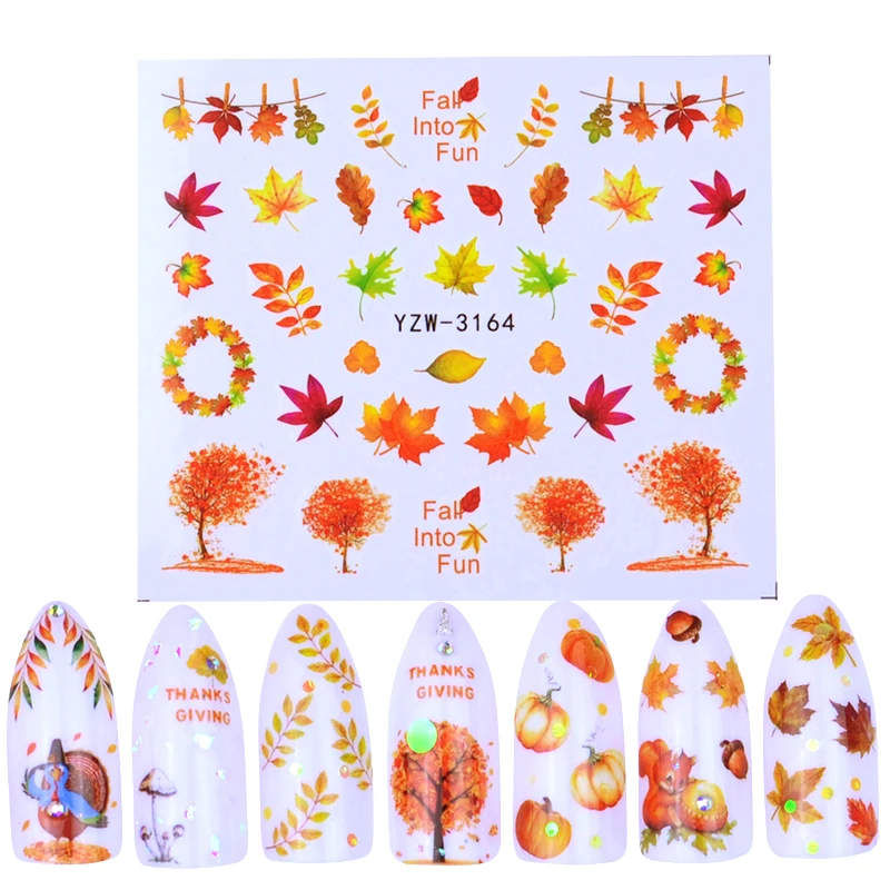 

1 Sheet 2019 NEW Nail Art Water Transfer Stickers Autumn Maple Leaf Mixed Beauty Full Wraps Watermark Manicure Tattoo Decals