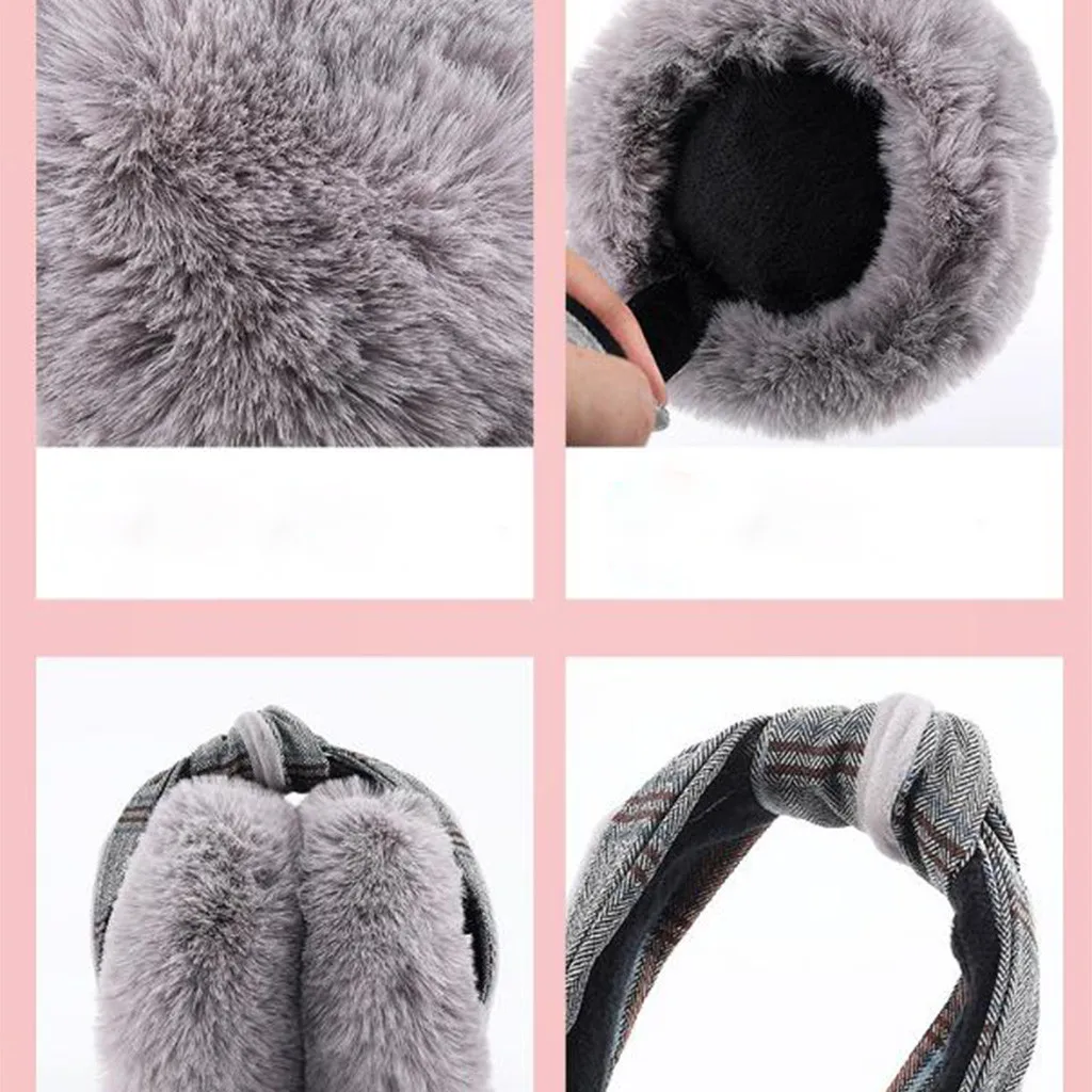 black Solid Harajuku ear warmer Women Foldable Winter Earmuffs Faux Fur Hamburger Ear Warmer Plush Headgear cache oreille