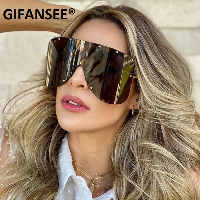 GIFANSEE Shield Visor Mask Sunglasses Women Men 2020 Oversized Vintage Windproof Glasses One Peice Big Frame Goggles Sun Glasses designer sunglasses