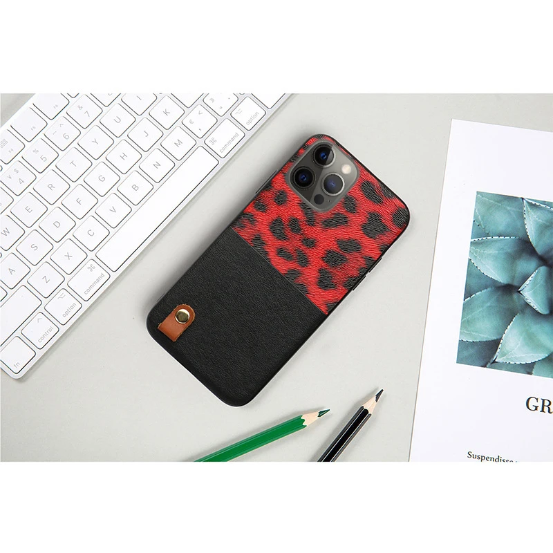 Leopard Pattern Stitching Leather Shockproof Soft Case for iPhone 12