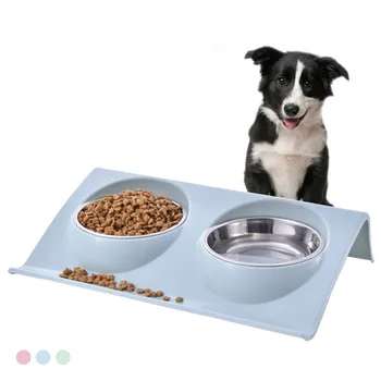 

Double Dog Bowls Food Water Feeder for Dog Cats Bowl Food Pot Container Dishes Splash-proof Stainless Steel Pet Bowl Supplies