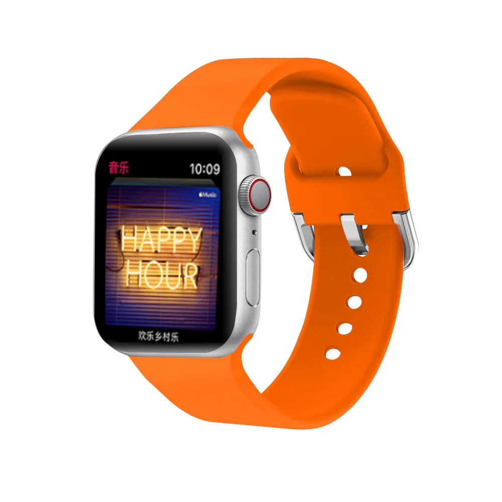 Для Apple Watch, мягкий силиконовый ремешок на запястье, спортивный u-образный ремешок, ремешок для замены на запястье 38 мм, 42 мм, 40 мм, 44 мм, серия 1, 2, 3, 4, 5, браслет - Цвет ремешка: Оранжевый