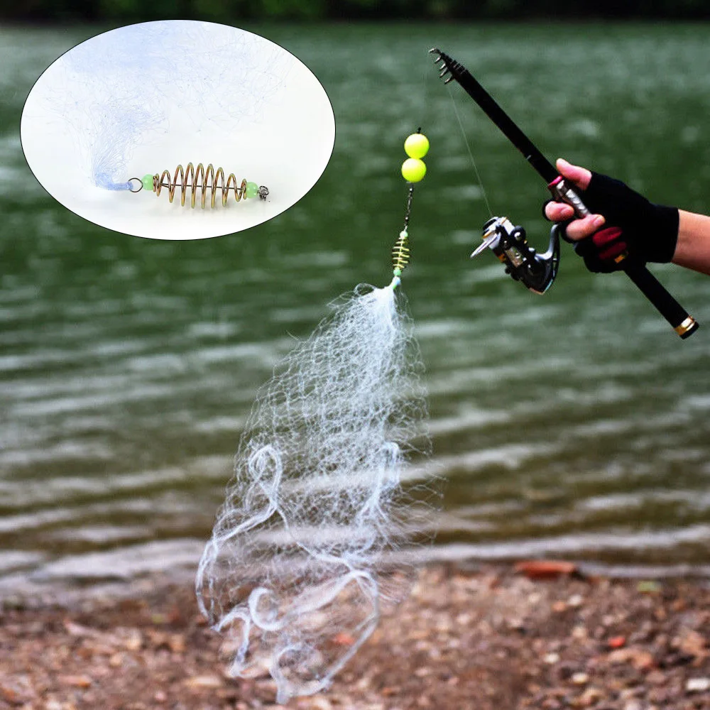 Free Shipping 4Pcs Durable Copper Spring Shoal Fishing Netting with Luminous Beads Mesh Net For Night Fishing Fishing Tackle