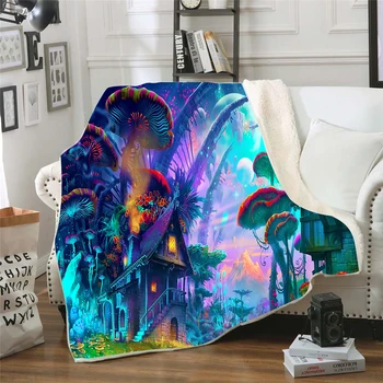

3D Magic Mushroom Printed Gothic Fleece Blanket For Beds Thick Quilt Fashion Bedspread Sherpa Throw Blanket Adutls Kids Dropship