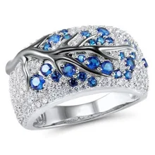 Fdlk mais novo brilhante árvore ramo anel de vermelho/azul/verde/roxo folhas de cristal anéis para as mulheres único punk ramo anel de casamento