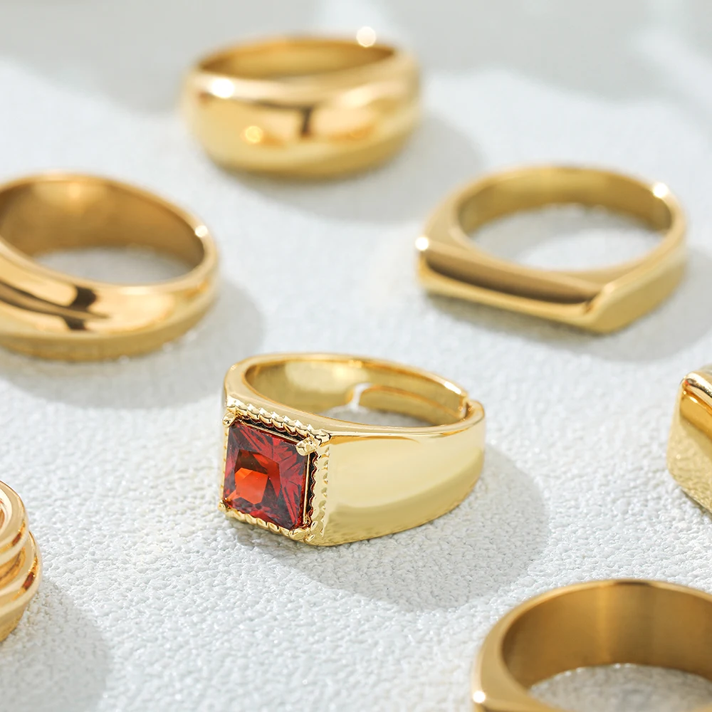 Oversize Big Rhinestone Thick Rings For Women Geometric Simple Punk Rock Gold Color Chunky Stacking Rings Female Party Jewelry