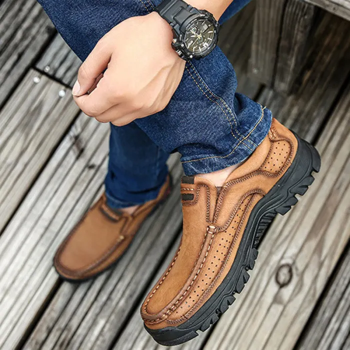 Handmade Men Comfortable Durable Shoes Casual PU Leather Loafers Slip-On Wearable Walking Shoes K-BEST