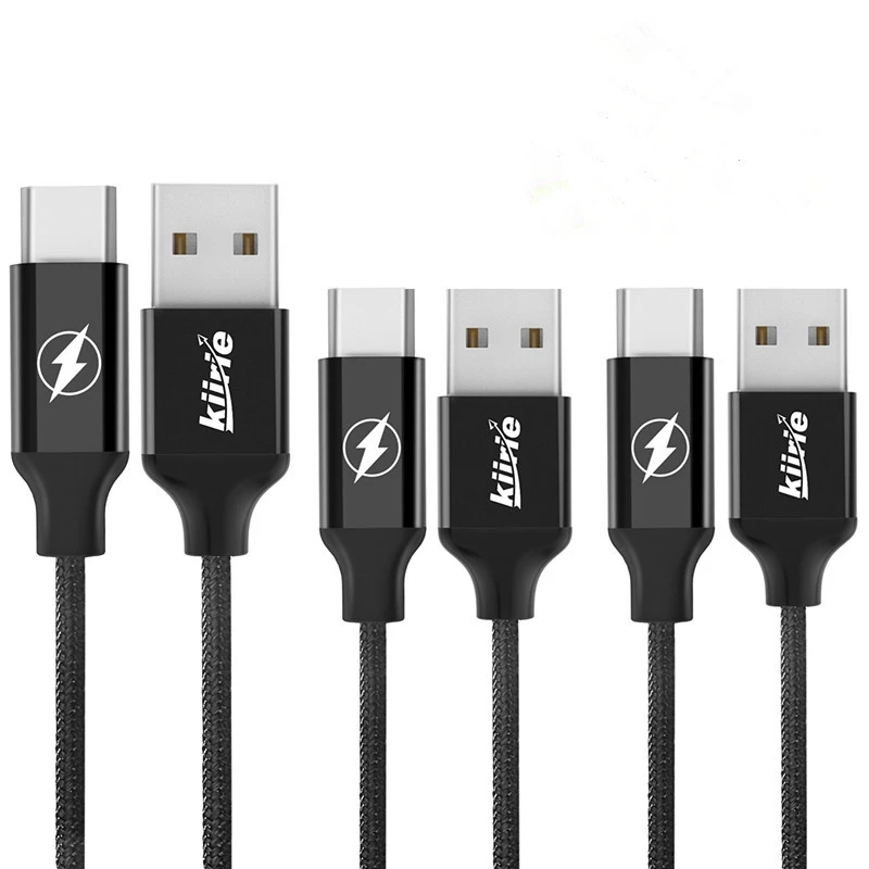 Kiirie usb type-C кабель 3 шт(2x3. 3ft 6.6ft) нейлоновый плетеный шнур быстрое зарядное устройство с реверсивным разъемом