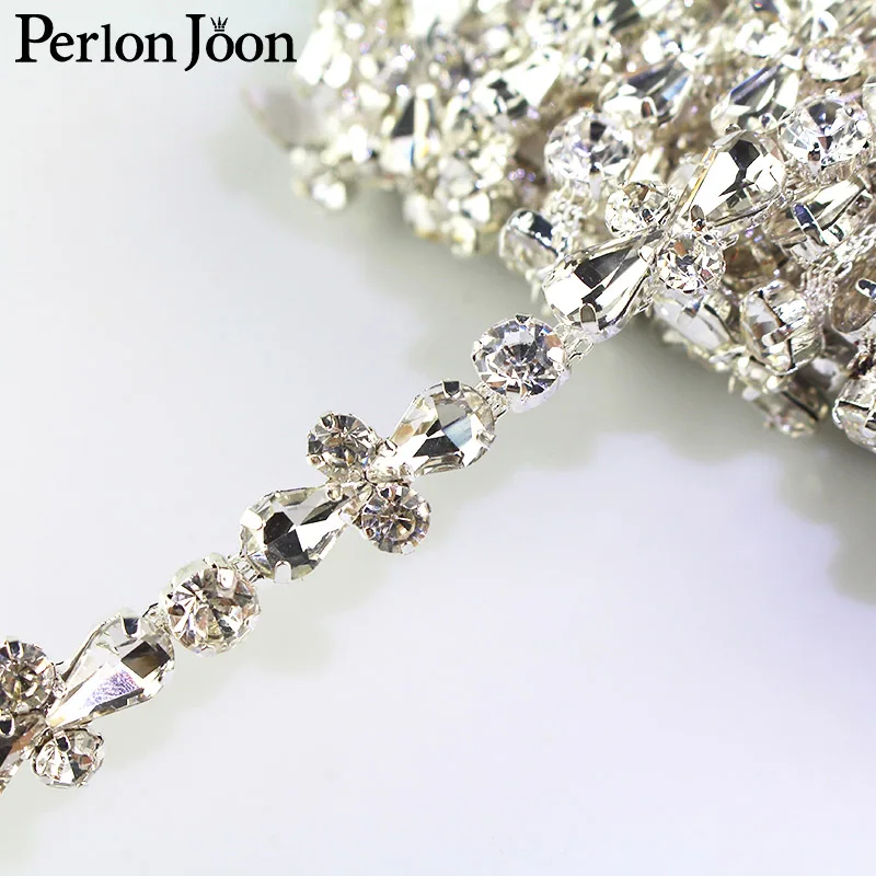 1 Yard Farbe Tropfen Strass Trim Glas Kristall Silber Kette Braut Dekoration für Kleidung und Schuh Tasche Zubehör ML055 – Detail 25