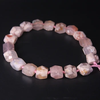 

Natural 19-20mm Pink Sakura Agate Faceted Square Slab Nugget Loose Beads 15.5"