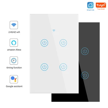 

Tuya WiFi Smart Touch Switch Light Switch Black/white Tempered Glass Panel Waterproof And Scratch Resistant US Standard