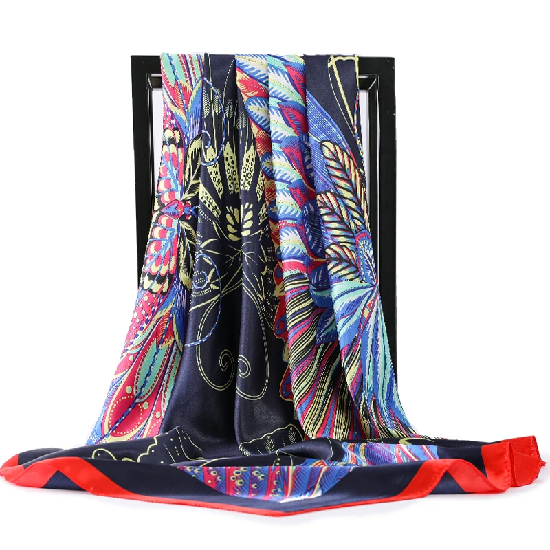 90*90cm Luxury Silk Satin Head Women Fashion Kerchief Print Hair Square Headband Neck Scarves bandanna floulard Ladies Dropship 2