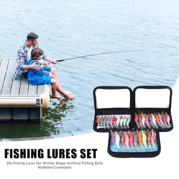 

10Pcs Wooden Shrimp Artificial Fishing Lures Wood Shrimp Fishing Bait Fishing Lure Set Squid Jigs Hooks 2.5/3.0/3.5#