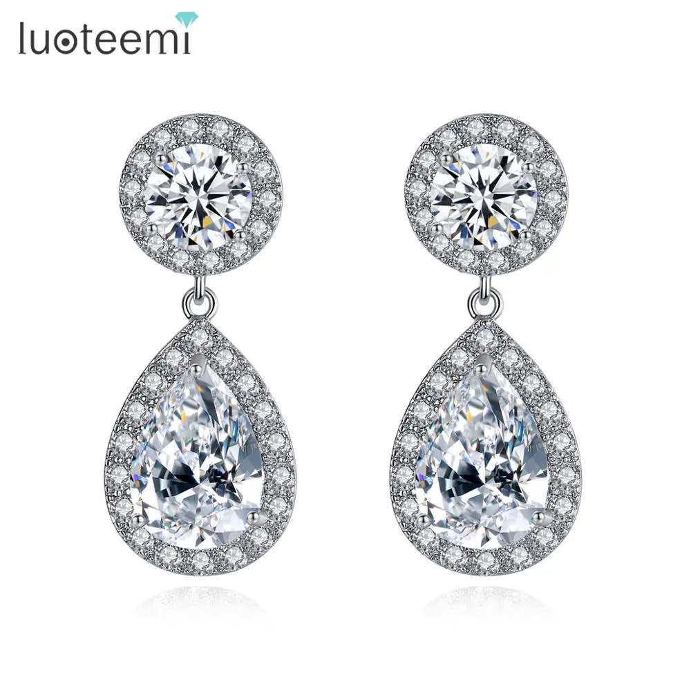 

LUOTEEMI New Fashion Round Cubic Drop Earrings for Women Wedding Engagement Jewelry Boucle D'Oreille Femme Bijoux Christmas Gift