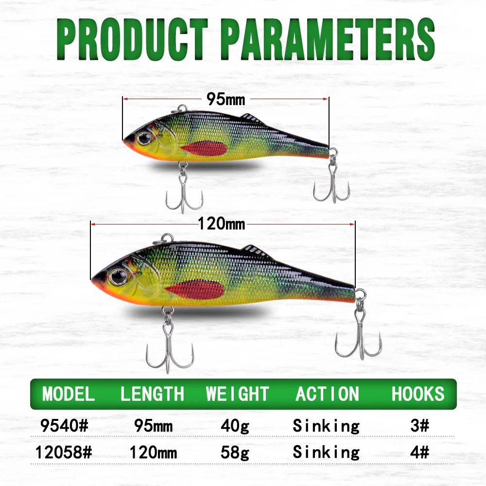 CFLURE 1 шт., 120 мм, 58 г, 95 мм, 40 г, VIB, приманка, кренкбейт, приманка для ловли окуня с 2 тройными крючками