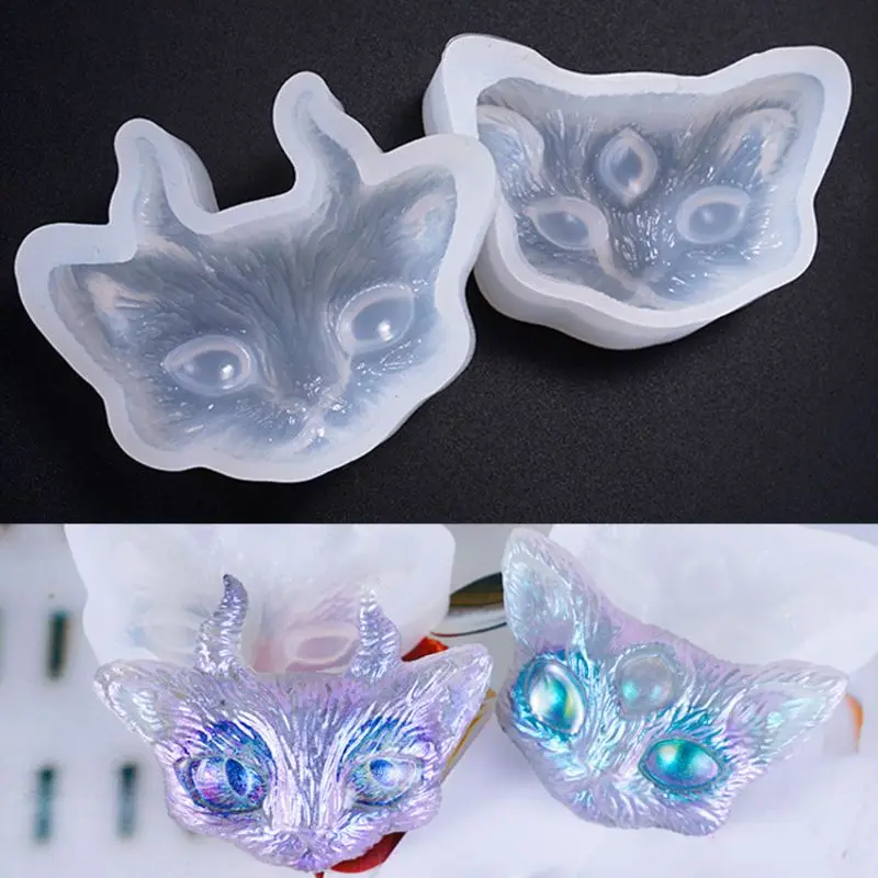 

Crystal Epoxy Resin Molds DIY Jewelry Tools Three-eyed With Angle Cat Head half-Stereo Bright Mirror Silicone Mold