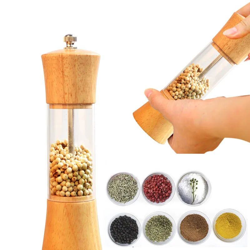 

Oak Wood 6 Inch Multi-function Seasoning Mill Manual Kitchen Gadgets Durable Pepper Grinder Cooking BBQ Tools