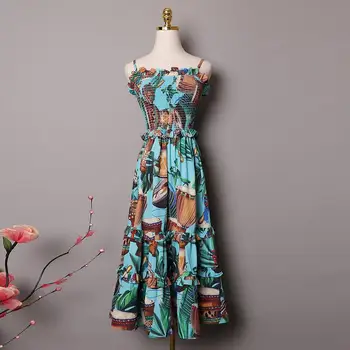 

2020 Summer beach style women's sleeveless dress high quality sexy ruffles backless dress B440