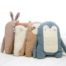 Kawaii – oreiller en peluche pour enfants, Ramie naturelle, girafe, pingouin, paresseux, hibou, lapin, rhinocéros, ours, mignon, jouets, 38cm 