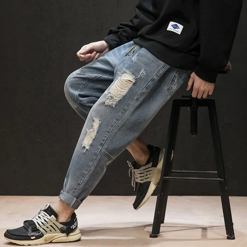 Высокое качество модные черные ретро джинсовые мужские Харадзюку шаровары