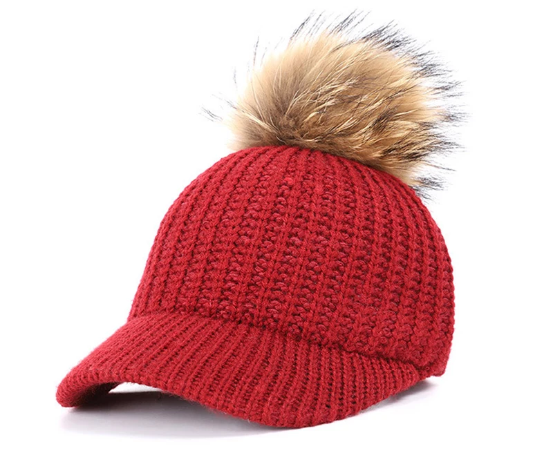 Febelle, женская зимняя шапка с помпоном из натурального меха, вязаные шапки с помпоном, теплые осенние меховые шапки в стиле хип-хоп для девочек
