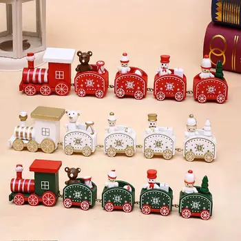 

Christmas Train Decoration Mini Wooden Snowman Bear Train Kids Toy Home Table Window Decoration Christmas Gift