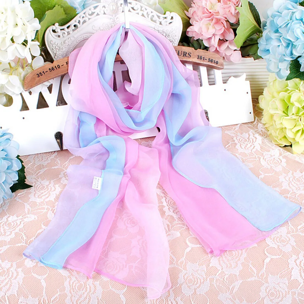 Градиентный модный шифоновый шарф цвета радуги длинный широкий шарф шали женский осенний шифоновый шарф платок женский хиджаб шарф - Цвет: LB