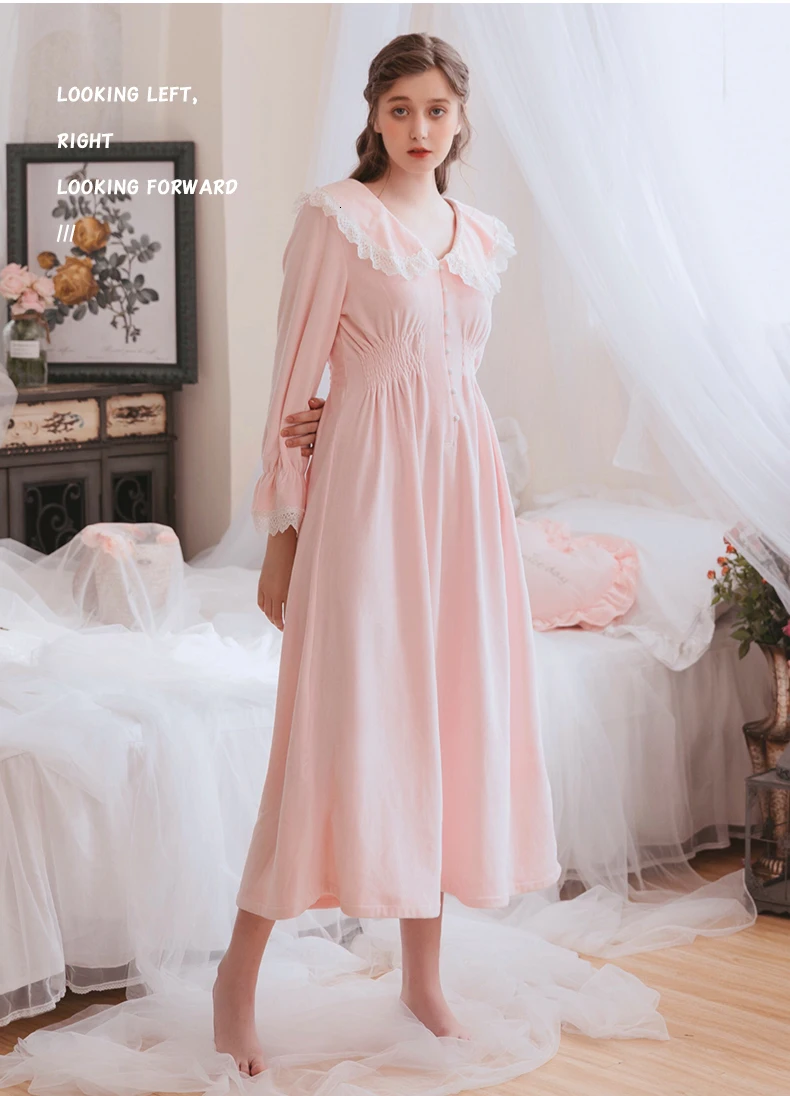 Женское платье для сна с длинным рукавом на осень и зиму, бархатная ночная рубашка, романтическая ночная рубашка, Женское ночное белье, средневековое платье
