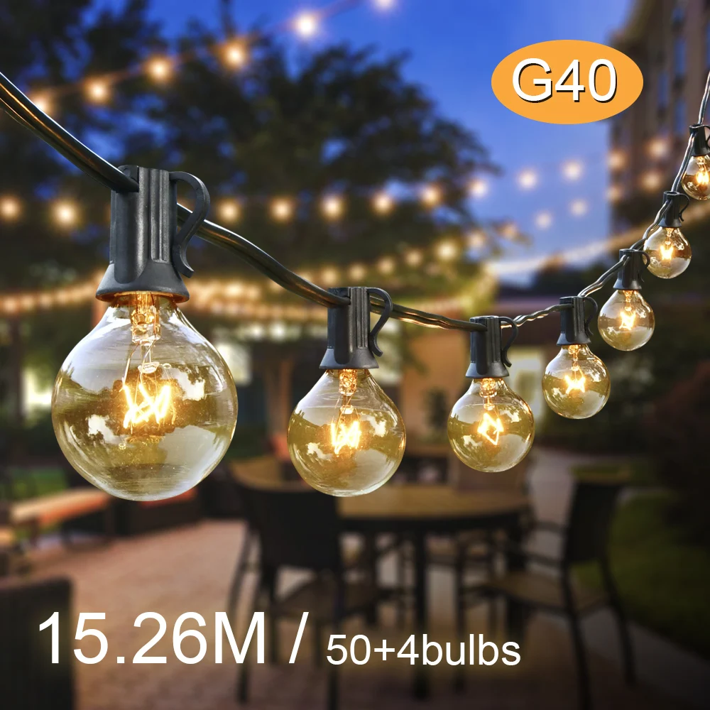 30M Outdoor Garland Light Clear Festoon Globe Bulb Christmas Lights Patio Fairy String Street Garlands For New Year Decorations led string lights decorative lights string lights led fairy lights