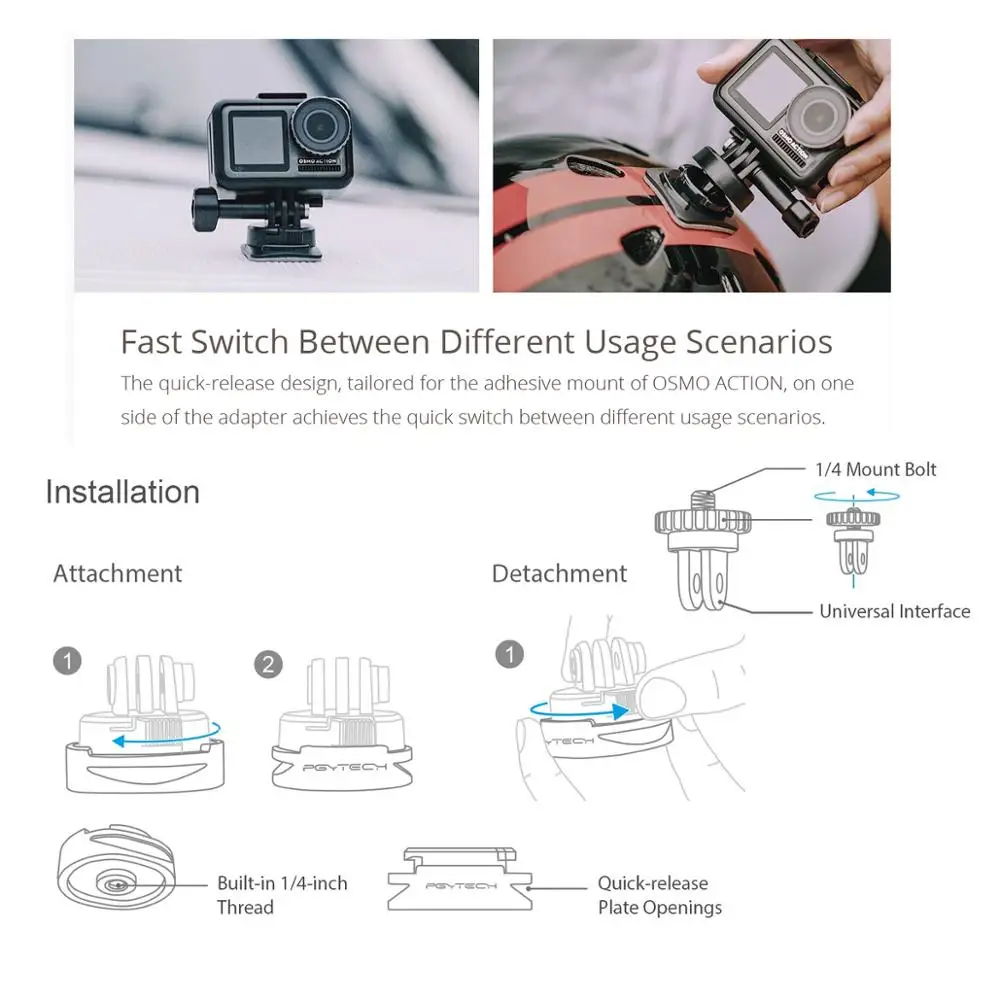 PGYTECH Osmo адаптер для экшн-штатива с 1/4 винтом для DJI Osmo Action для Спортивная камера GoPro аксессуары