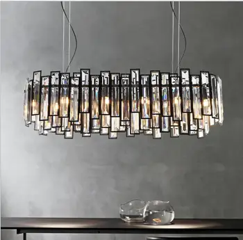 

Crystal table chandeliers Nordic modern art chandeliers creative rectangular round bar minimalist LED crystal chandeliers