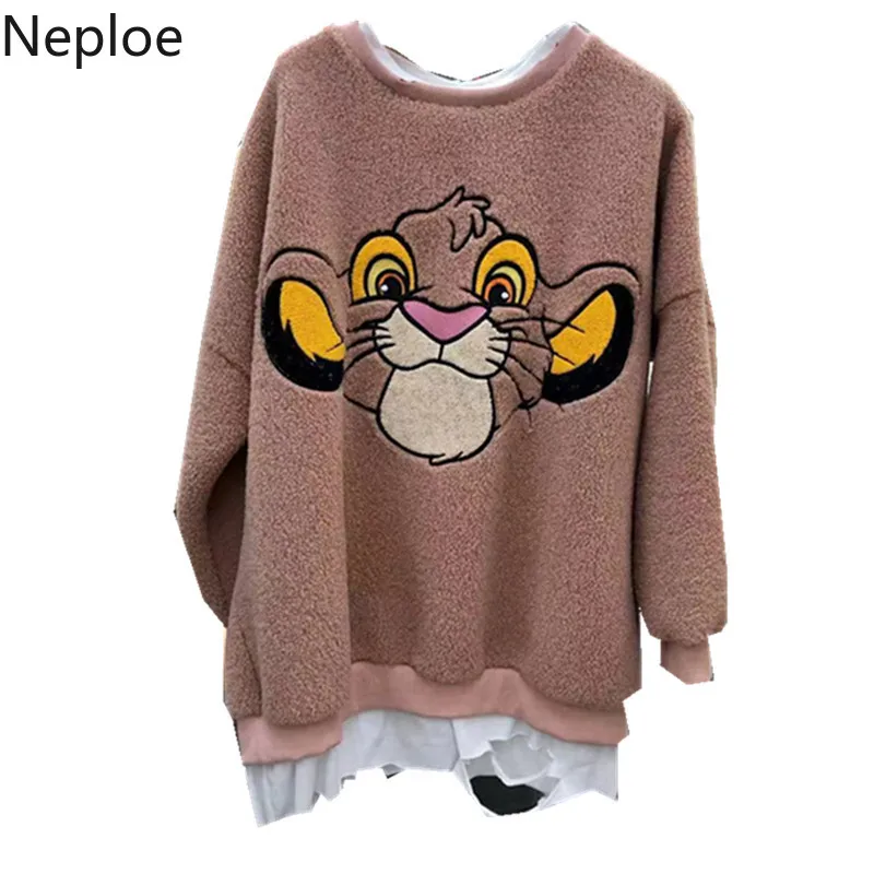 Neploe Свободные Толстые Поддельные из двух частей тигр вышивка толстовки мода лоскутное О образным вырезом пуловер с длинным рукавом