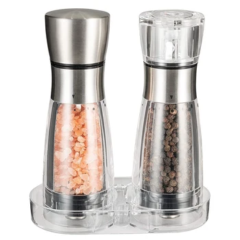 

Professional Salt and Pepper Grinder Set of 2,Stainless Steel Manual Salt and Pepper Mill Shaker with Stand,Adjustable Coarsenes