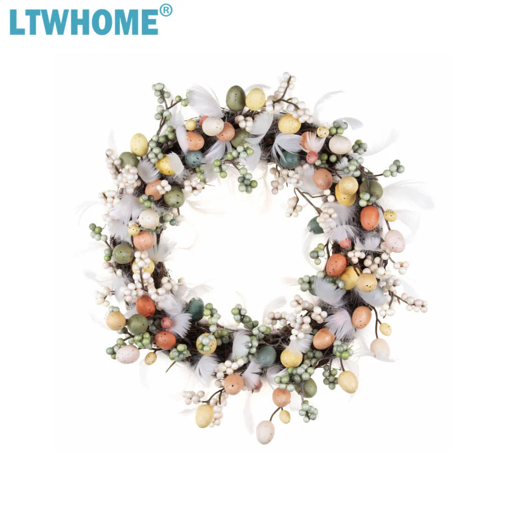 LTWHOME WHECE 11-дюймовый семейный Пасхальный венок с перьями ягодами перепелом и