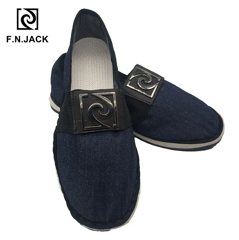 F.N.JACK обувь; мужские классические повседневные дышащие Лоферы ручной работы из хлопчатобумажной ткани с круглым носком; обувь для вождения без застежки из джинсовой ткани; мужская обувь на плоской подошве