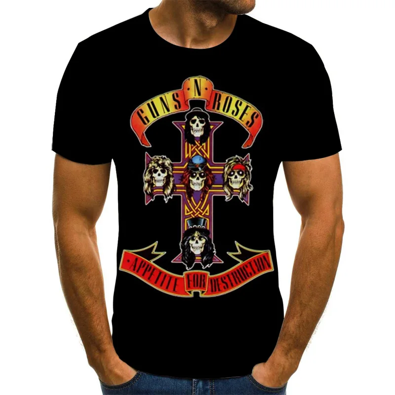 Мужская футболка с розами GUNS и черная уличная одежда 3D принтом Guns Roses лето