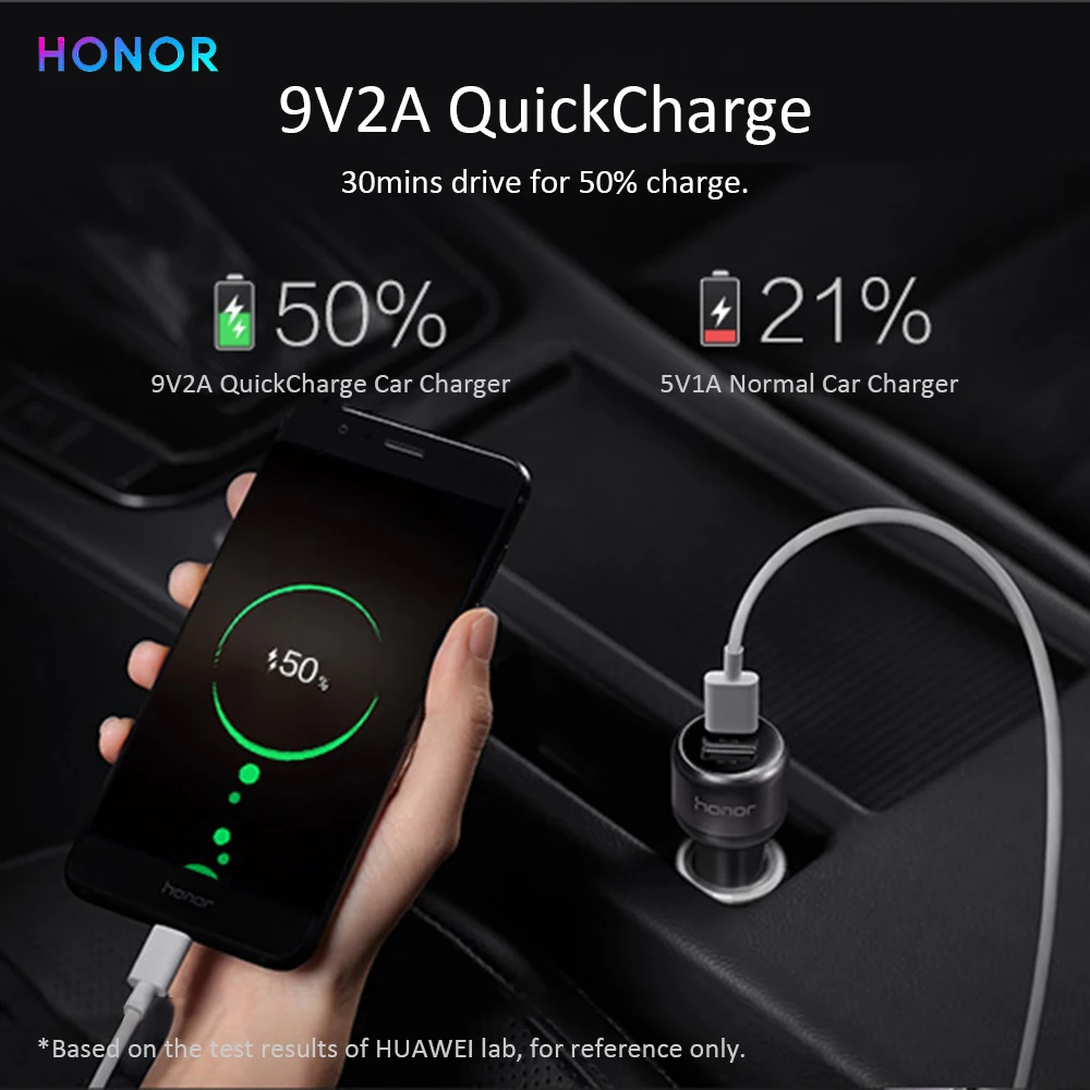 HONOR QuickCharge автомобильное зарядное устройство 9 В 2A 18 Вт Быстрая зарядка с двумя портами usb для HUAWEI HONOR мобильный телефон P10 P20 Lite P30