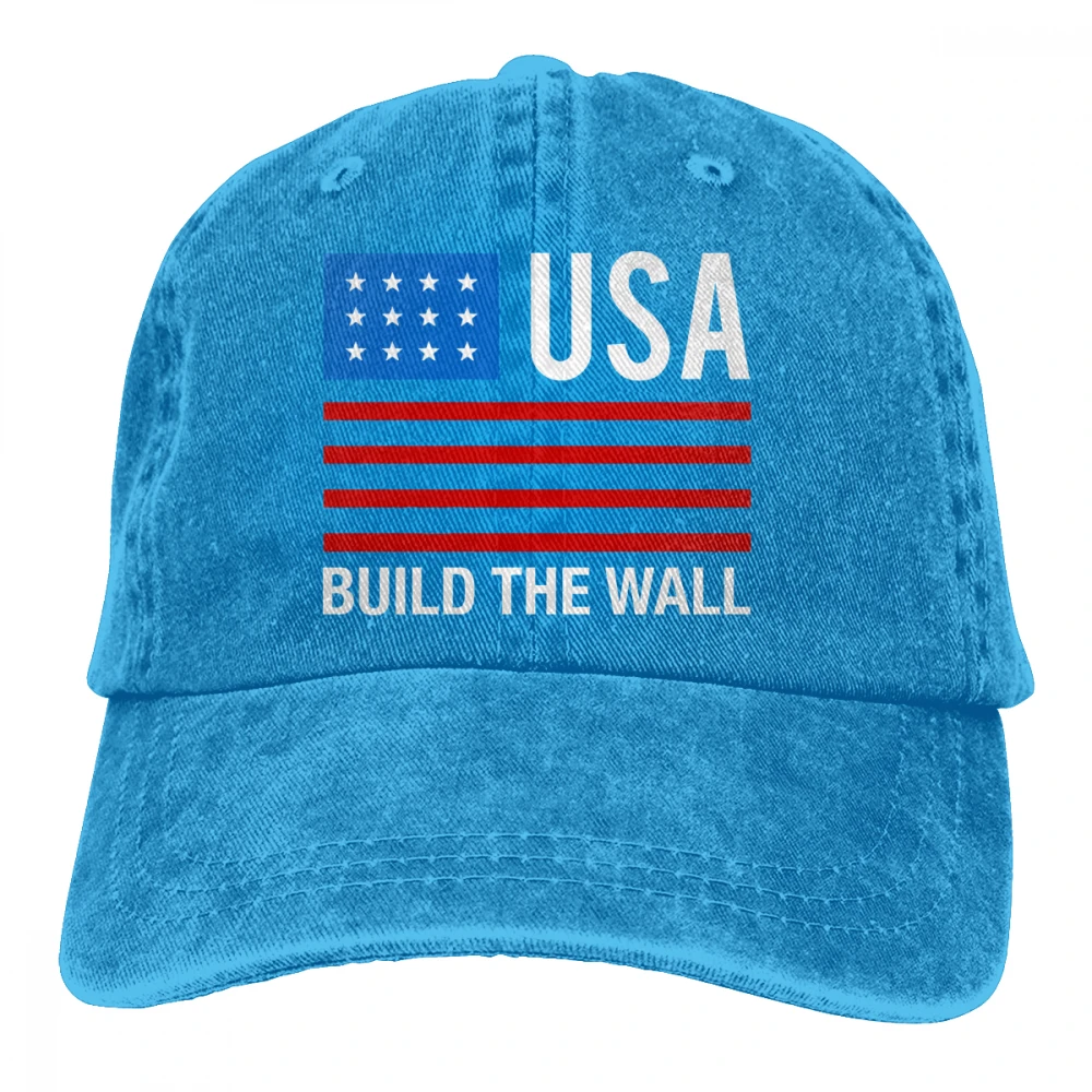 Построить стену с флагом США Casquette глубокий Хизер унисекс Мужские Женские джинсовые бейсболка с ремешком кепки Регулируемый Гольф папа шляпа